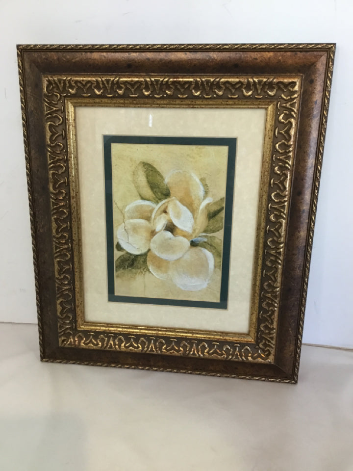 Cream/Green Flower Framed Art