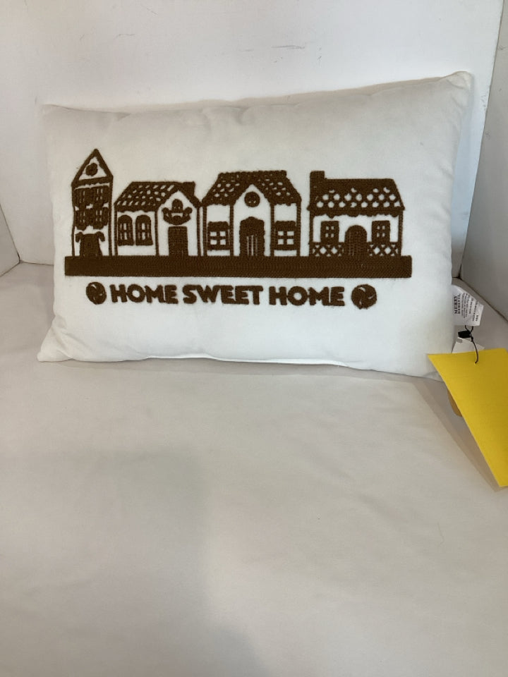 White/Brown Polyester Houses Pillow