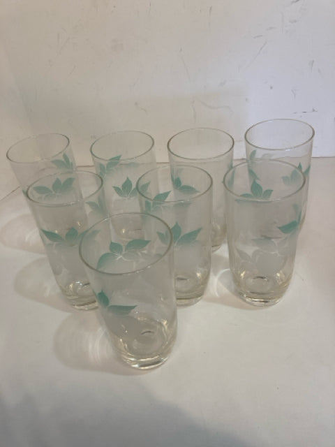 Vintage Clear/Amber Glass Set of 8 Glasses