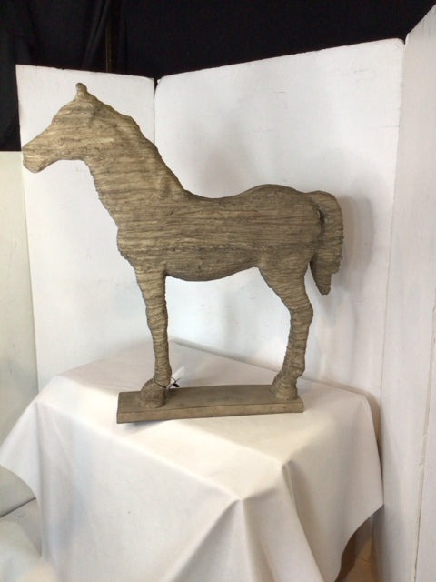 Carved Gray Wood Horse Sculpture
