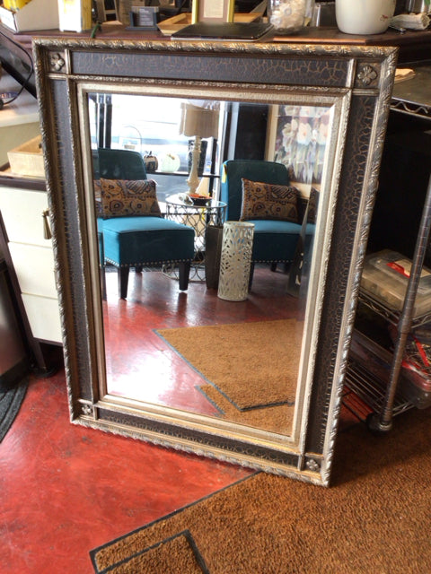 Formal Brown/Silver Beveled Mirror