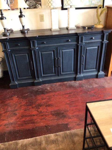 Wood 4 Door Blue/Black Buffet/Sideboard