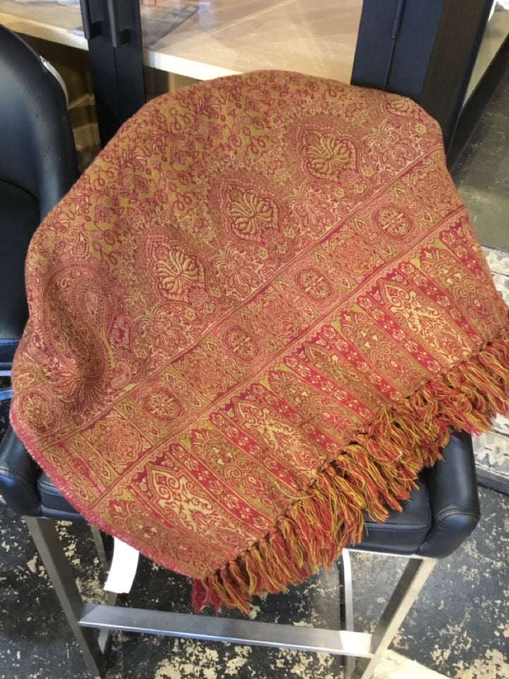 Red/Tan Acrylic Wool Paisley Throw