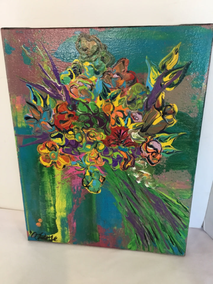 Original Blue/Multi Floral Stretch Canvas Art