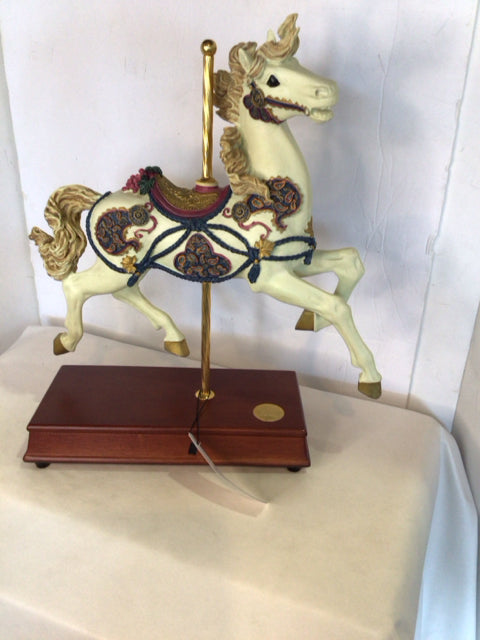 San Fran Music Box White/Mauve Resin Carousel House Figurine