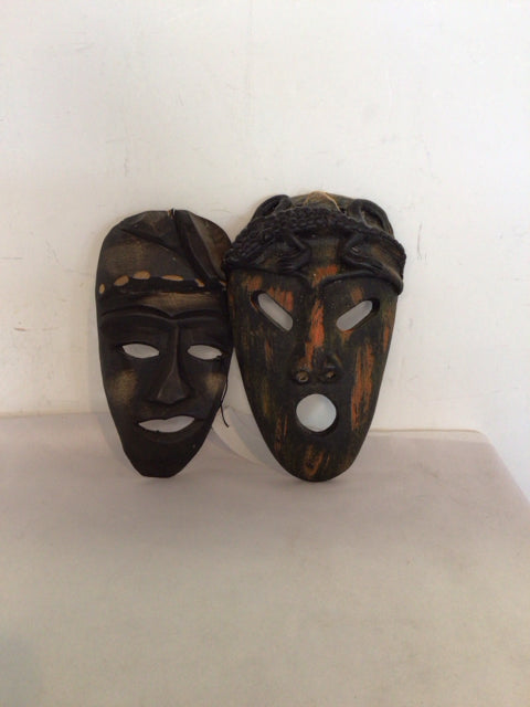 Metal/Wood Mask Pair/2 Wall Decoration Art