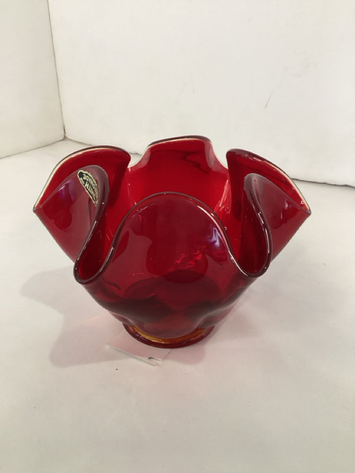 Red Glass Wavy Bowl