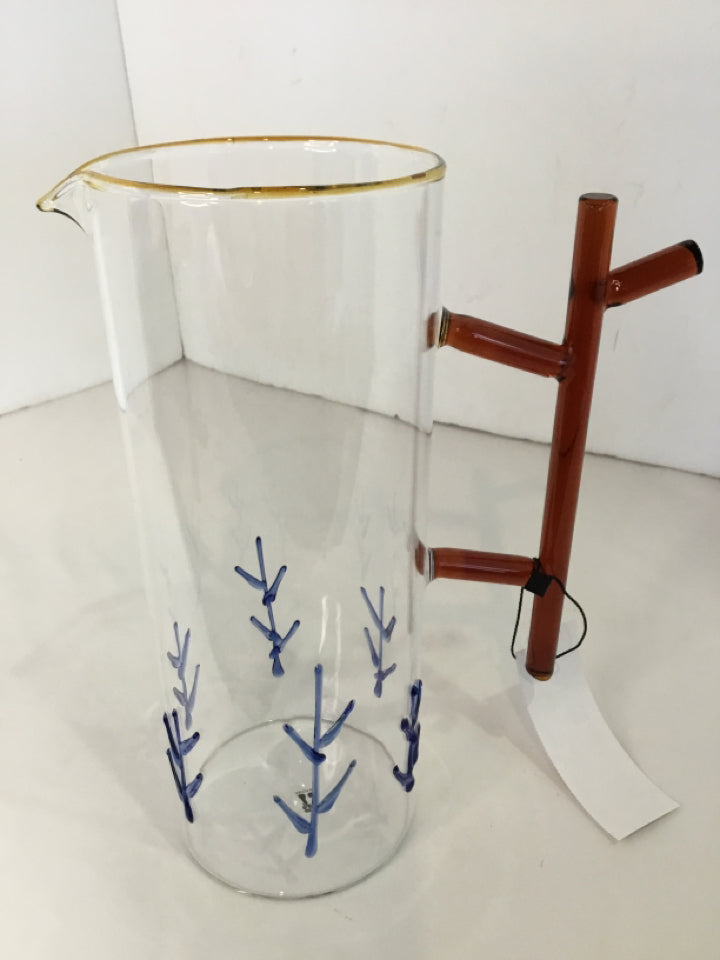 Clear/Blue Glass Twig Pitcher