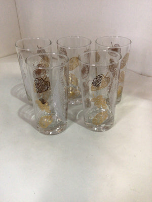 Set of 5 Clear/Gold Glass Leaves Glasses