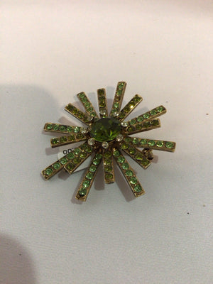 Rhinestone Green Sunburst Pin