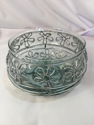 Decorative Clear/Silver Glass/Wire Bowl