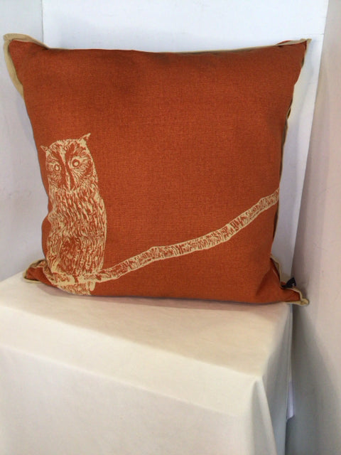 Rust Cotton Owl Down Filled Pillow