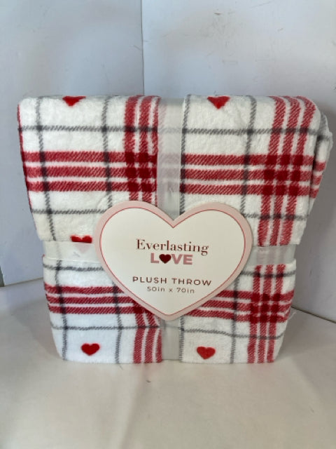 Valentine's Red/white Plush Plaid Heart Throw
