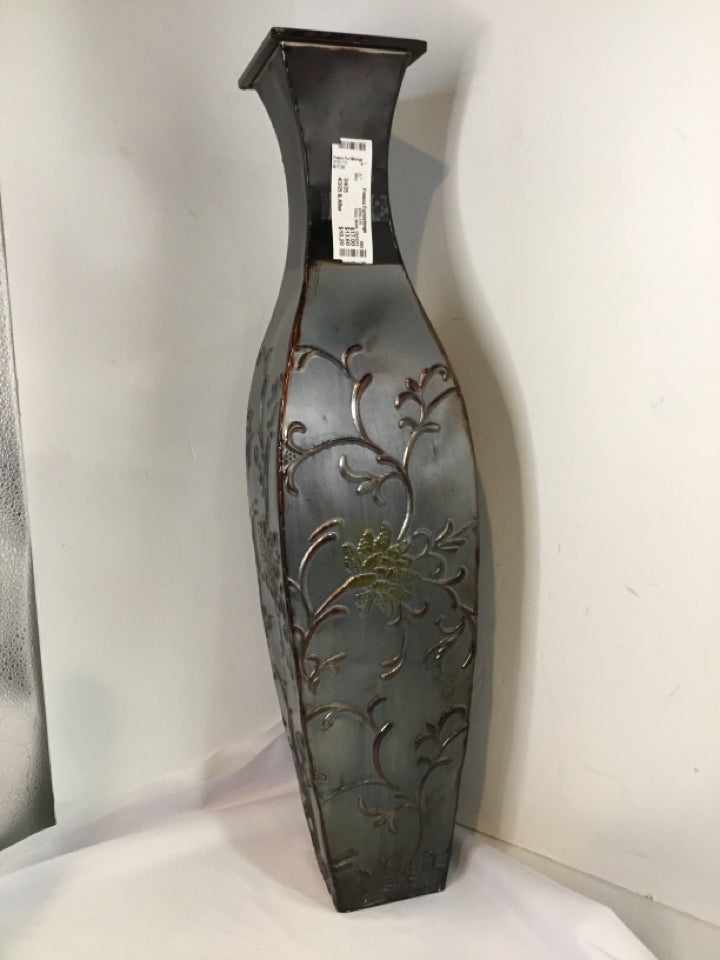 Vase Metal Stamped Floral Misc