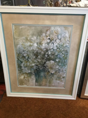 Tan/Blue Floral Framed Art