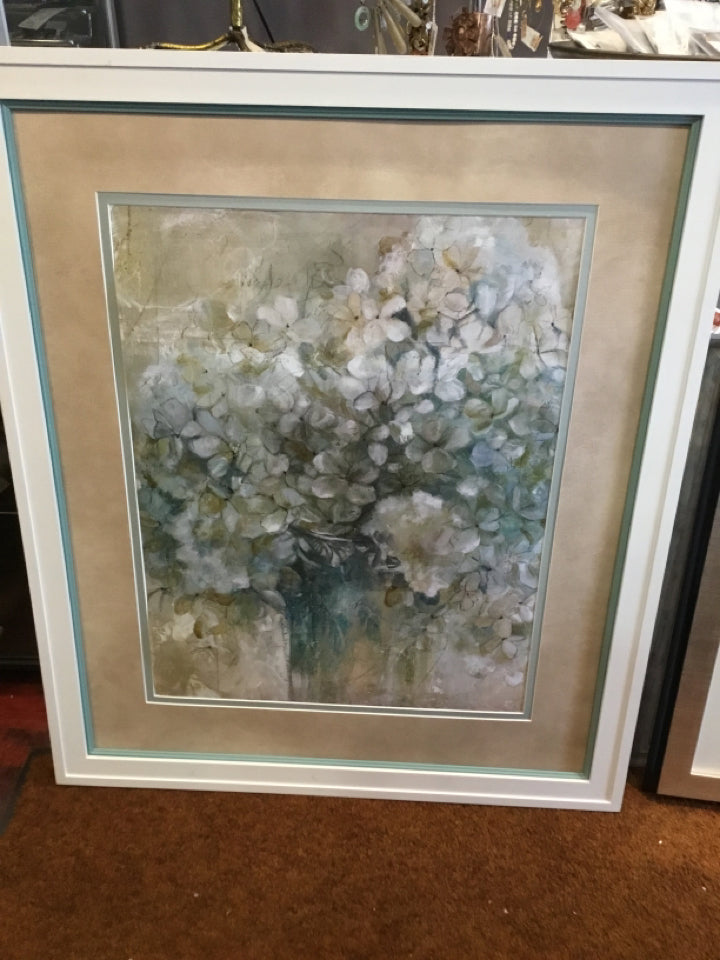 Tan/Blue Floral Framed Art