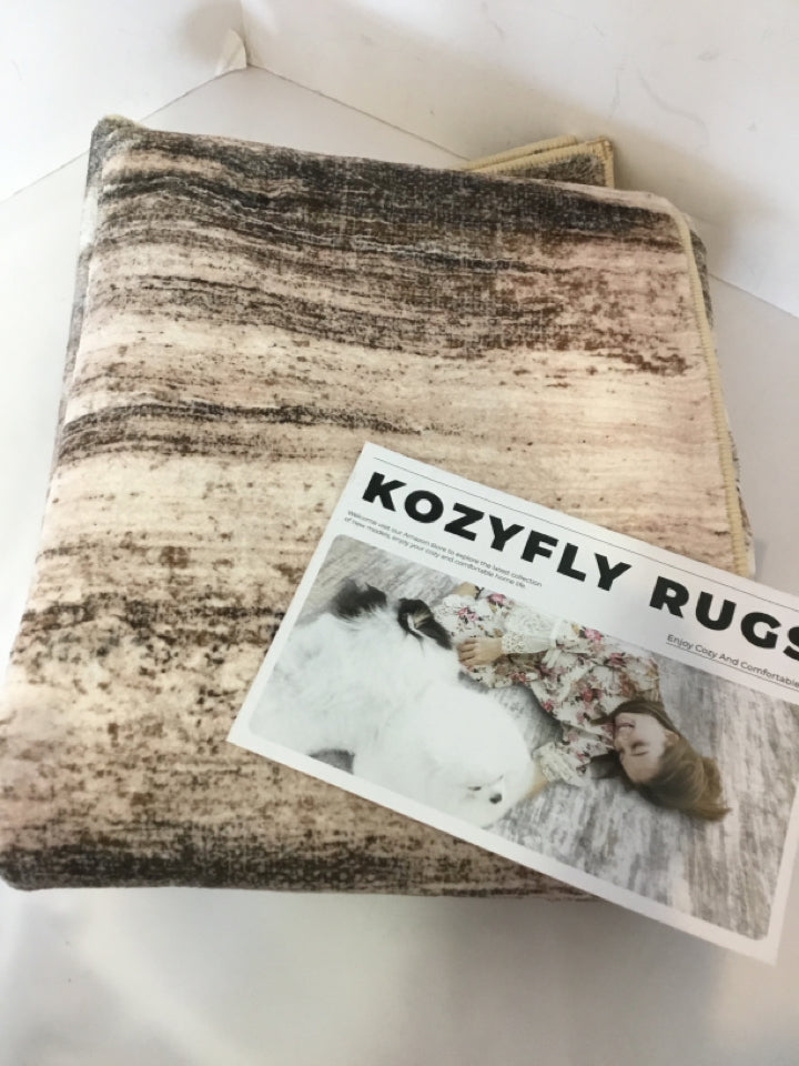 Washable Polyester Brown/Cream Rug