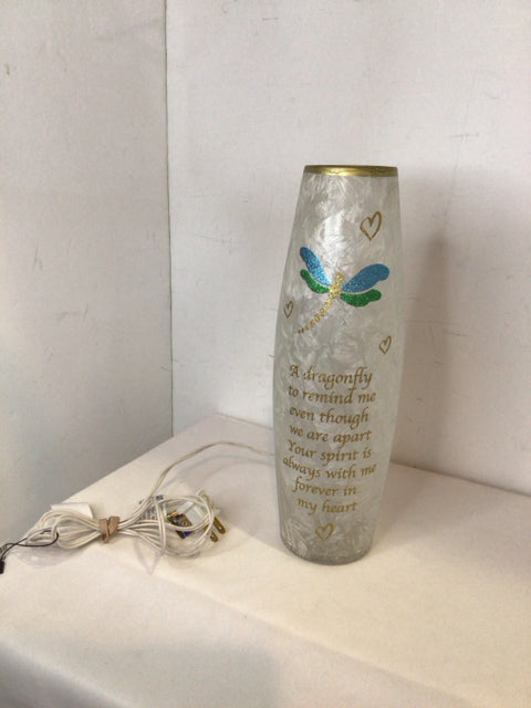 White/Gold Glass Dragonfly Lamp