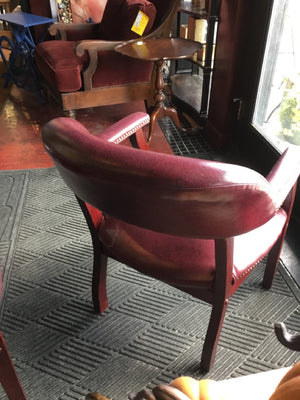 Pair Leather Open Arm Maroon Chair Set