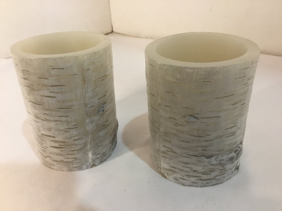 Battery Operated White Wax Pair Candle Set