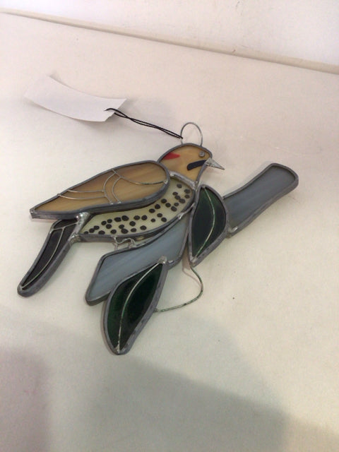 Hanging Tan/Gray Bird Stained Glass