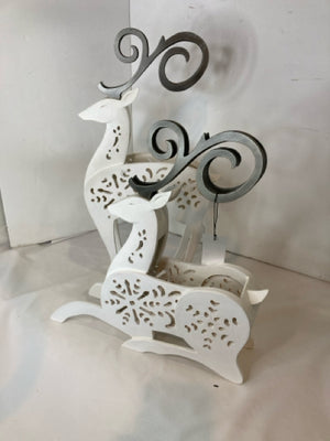 Christmas White/Silver Wood Pair Reindeer Holiday Item
