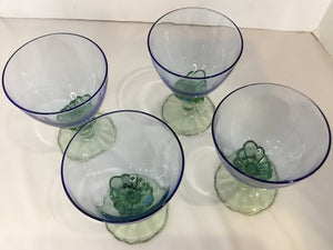 Set of 4 Blue/Green Glass Glasses
