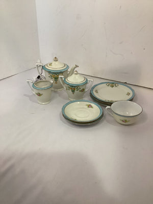 Vintage Children's White/Blue Ceramic Tea Party Dish Set