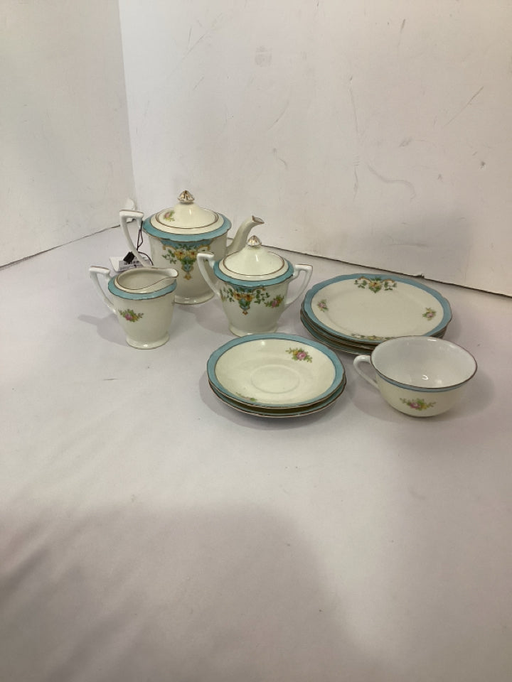 Vintage Children's White/Blue Ceramic Tea Party Dish Set