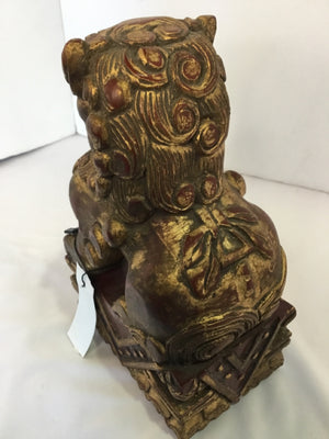 Oriental Red/Gold Resin Foo Dog Statue