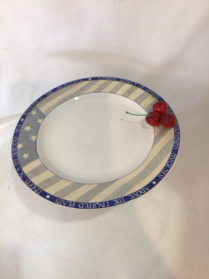 Blue/Gray China Cherries Cake Plate/Stand