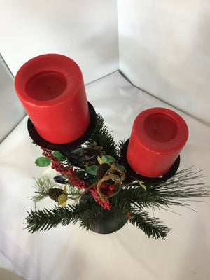 Candle Holder Red/Green Metal Holiday Item