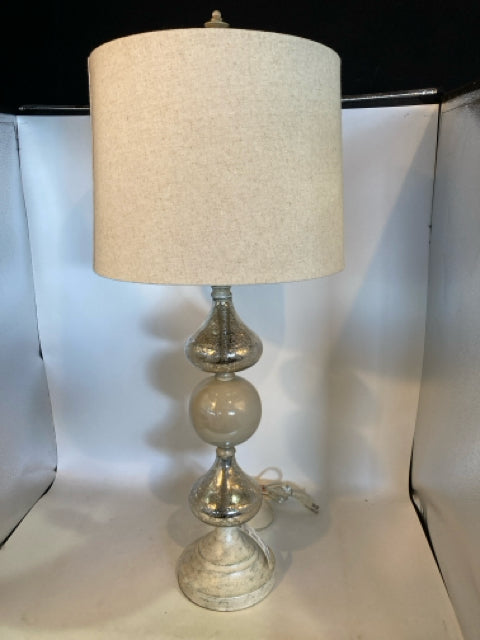Cream/Gray Glass/Metal Table Lamp
