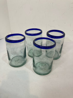 Set of 4 Clear/Blue Glass Glasses