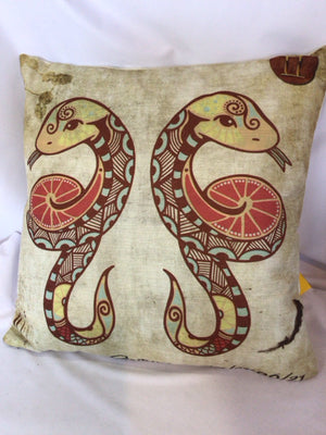 Beige/Multi Poly Blend Snake Pillow