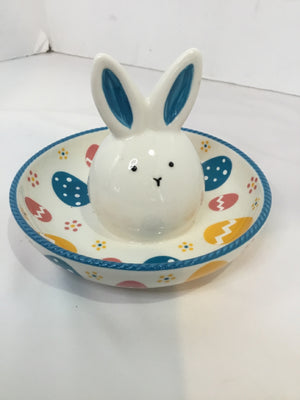 Temp-tations Easter White/Blue Ceramic Bunny Bowl