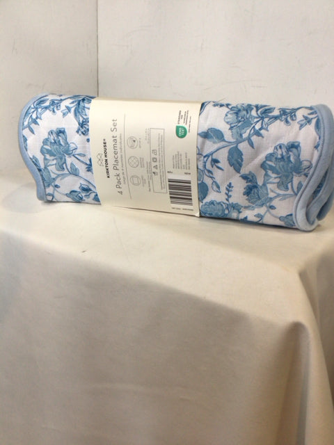 Kirkton House Set of 4 Blue/White Polyester Floral Placemats