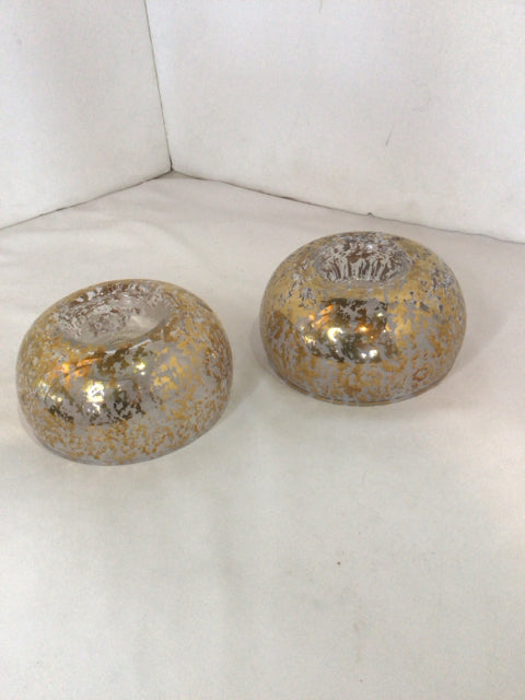 Cristallerie Zwiesel Vintage Tealight Gold/Clear Glass Pair Candle Holders