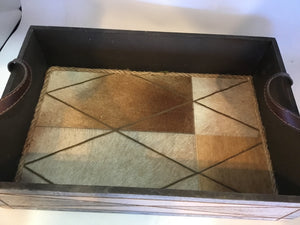 Lined Brown Cowhide Diamond Handled Tray