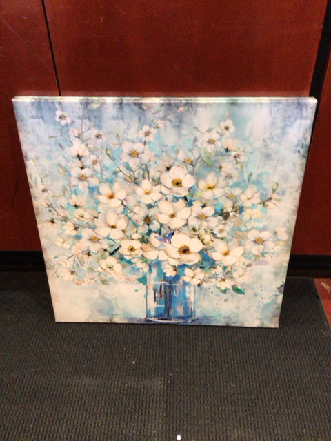 Blue/White Flowers In Vase Stretch Canvas Art