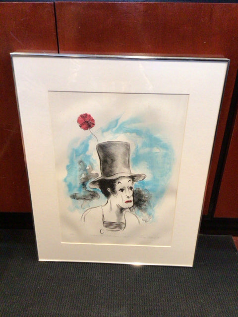 Signed White/Blue Clown Numbered Framed Art
