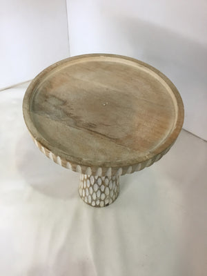 Bohemian Tan/White Wood Carved Candle Holder