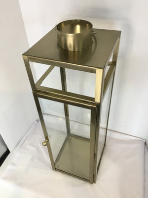 Pottery Barn Brushed Gold Metal/Glass Lantern