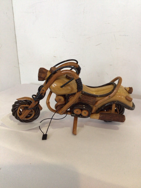 Rustic Brown Wood Motorcycle Figurine