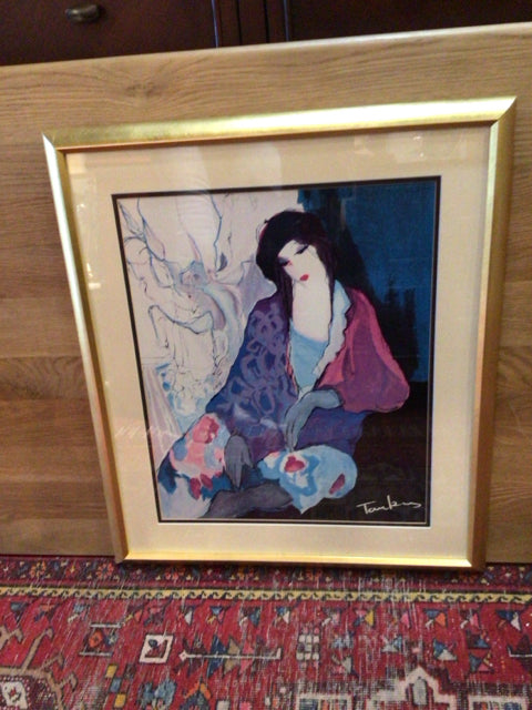 Tarkay Print Blue/Gold Woman Framed Art
