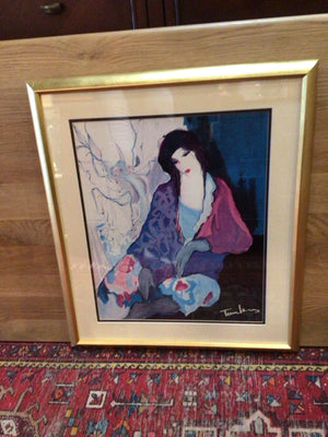 Tarkay Blue/Gold Woman Framed Art