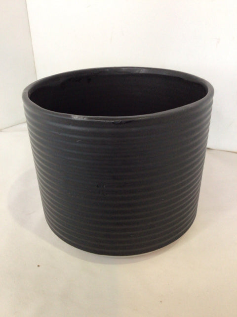Black Ceramic Ribbed Planter
