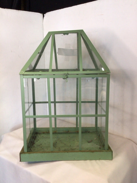 Green Metal/Glass AS IS Terrarium
