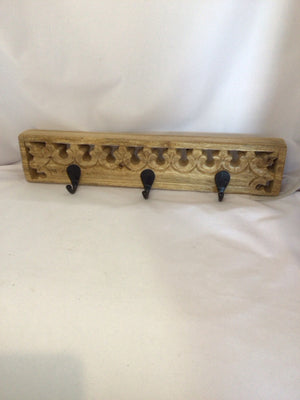 Wall Fixture Brown/black Wood 3 Hook Coat Rack