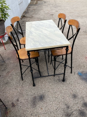 High Top Metal/Wood 4 Stools Formica Black/Gray Table & Chairs